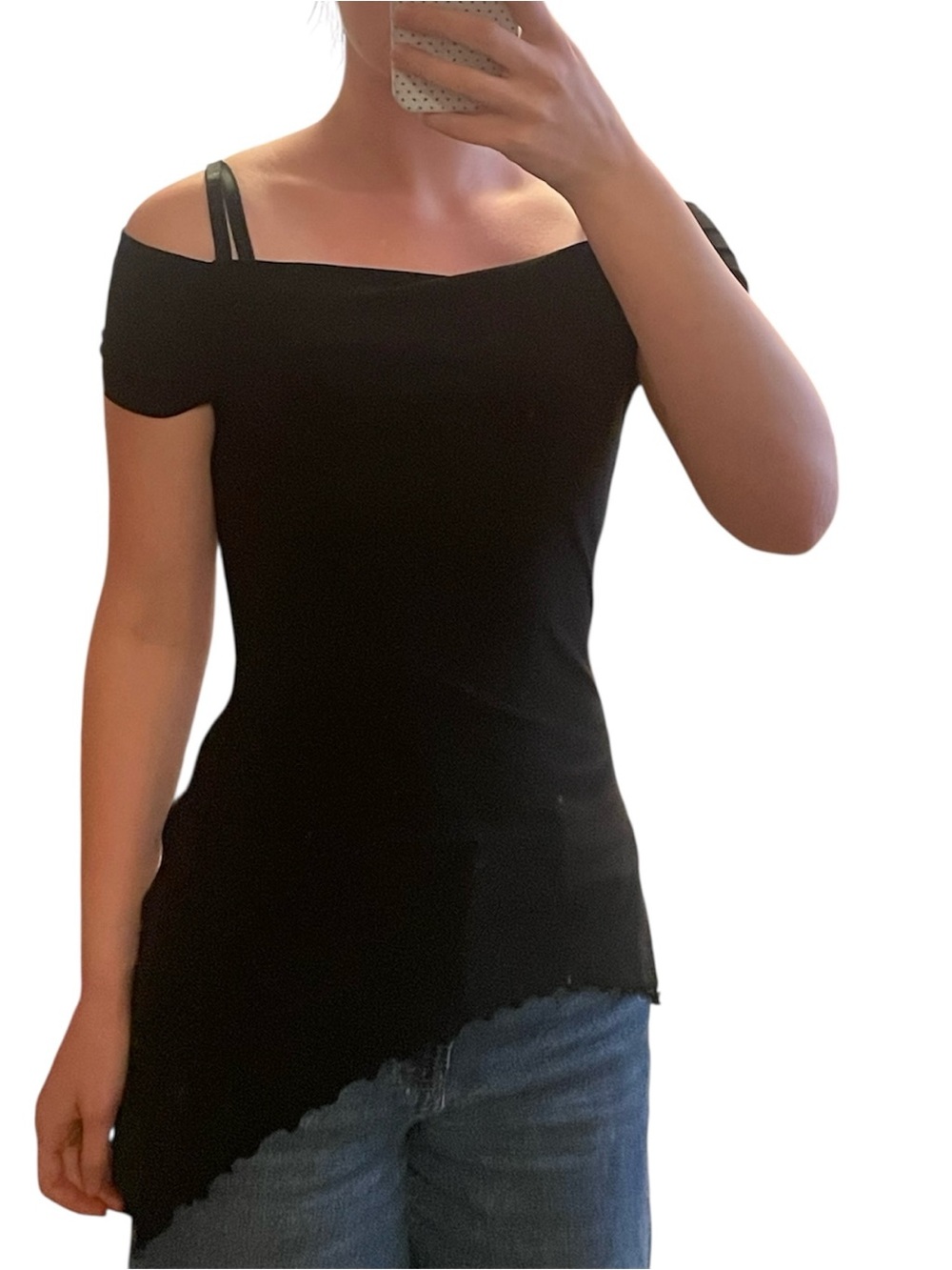 Black Off-Shoulder Asymmetric Women's Top